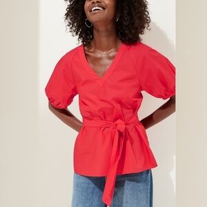BANANA Republic Poplin Belted Red Top, Sz Small